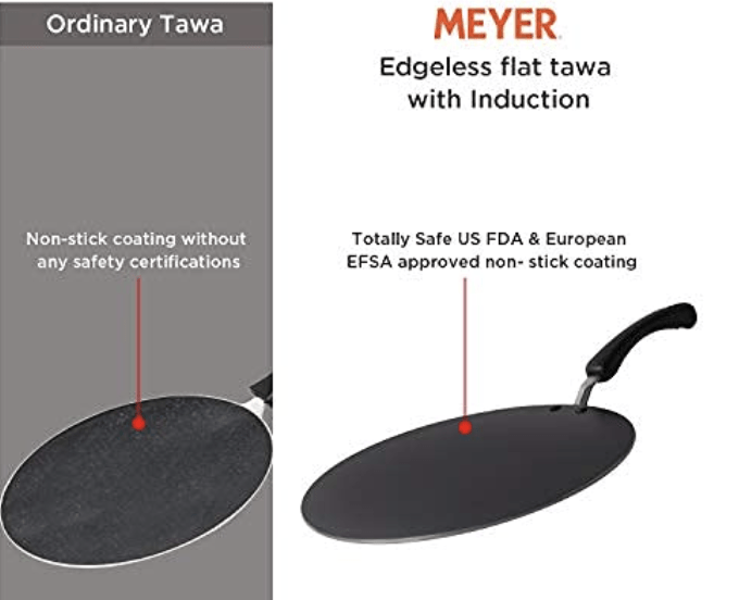 Meyer Aluminium Non Stick Edge-Less Flat Tawa, Orange, 30 cm, (01841)