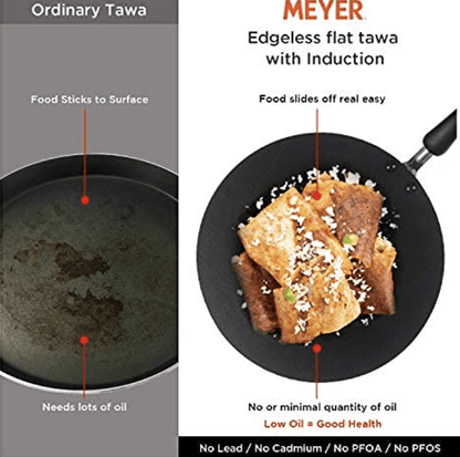 Meyer Aluminium Non Stick Edge-Less Flat Tawa, Orange, 30 cm, (01841)