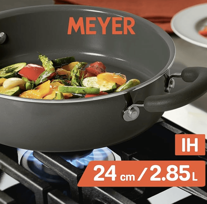 Meyer Anzen Healthy Ceramic Coated Sauteuse with Glass Lid | Ceramic Pan Cooking | Induction Pan | Non Stick Ceramic Pan | Ceramic Coated Cookware, 24 cm, Grey-2