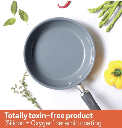 Meyer Anzen Healthy Ceramic Coated Aluminium Frypan | Frying pan Induction Base | Ceramic Pan | Omlette Pan | Ceramic Coating Non Stick Frying Pan | Ceramic Fry Pan for Cooking, 24cm, Grey