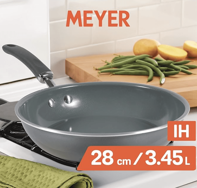 Meyer Anzen Healthy Ceramic Coated Aluminium Frypan | Frying pan Induction Base | Ceramic Pan | Omlette Pan | Ceramic Coated Frying Pan | Ceramic Fry Pan for Cooking, 28cm, Grey-2