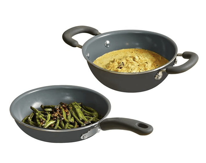 Meyer Anzen Healthy Ceramic Coated Cookware Frypan, 20cm with Kadai, 20cm with Interchangeable Lid, 20cm, Grey, 3-Piece Set-4
