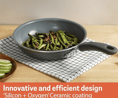 Meyer Anzen Healthy Ceramic Coated Cookware Frypan, 20cm with Kadai, 20cm with Interchangeable Lid, 20cm, Grey, 3-Piece Set-3