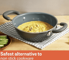 Meyer Anzen Healthy Ceramic Coated Cookware Frypan, 20cm with Kadai, 20cm with Interchangeable Lid, 20cm, Grey, 3-Piece Set-2