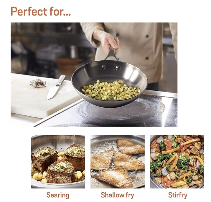 Meyer Select Nickel Free Stainless Steel Frypan | Frying Pan | Steel Big Frying Pan with Triply Base | Stainless Steel Cookware | Gas and Induction Compatible, 26 cm/ 2.38L, Silver-3