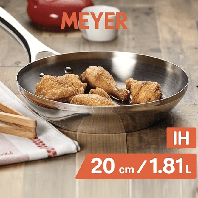 Meyer Select Nickel Free Stainless Steel Frypan | Frying Pan | Steel Small Frying Pan with Triply Base | Stainless Steel Cookware | Gas and Induction Compatible, 20 cm/ 1.18L, Silver