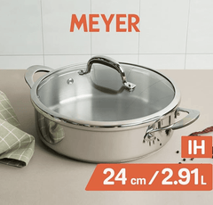 Meyer Select Nickel Free Stainless Steel Sauteuse with Glass Lid | Steel Saute Pan with Triply Base| Frying Pan with Lid and 2 Side Handles | Gas and Induction Suitable | 24cm/ 2.91 Litre, Silver-5