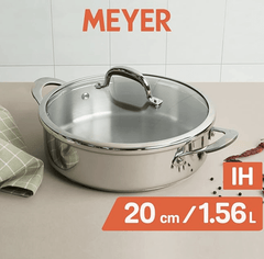 Meyer Select Nickel Free Stainless Steel Sauteuse with Glass Lid | Steel Saute Pan with Triply Base | Frying Pan with Lid | Gas and Induction Suitable | 20cm/ 1.56 Litre, Silver-1