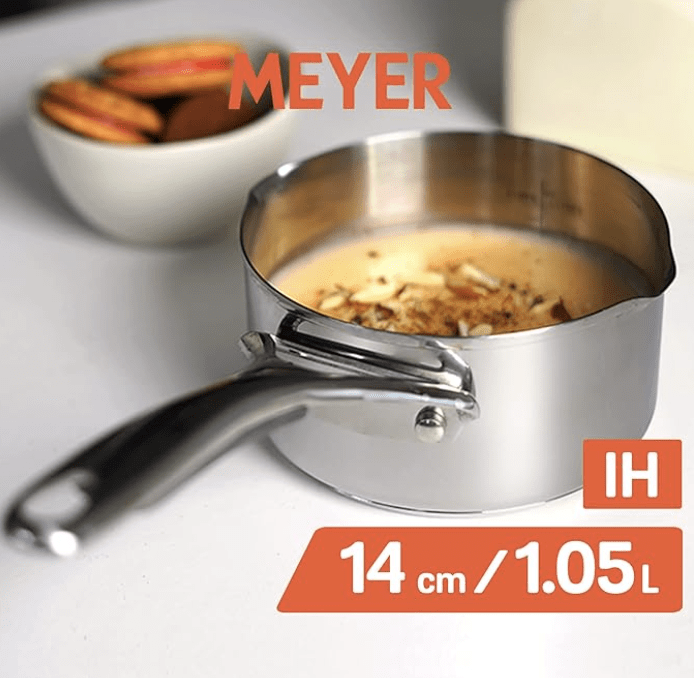 Meyer Select Nickel Free Stainless Steel Open Milkpan | Tea pot| Milk Pot | Small Milk Pan with triply Base | Chai Pan | Mill pan for Cooking | Gas and Induction Compatible, 14cm/ 0.9 Liters, Silver