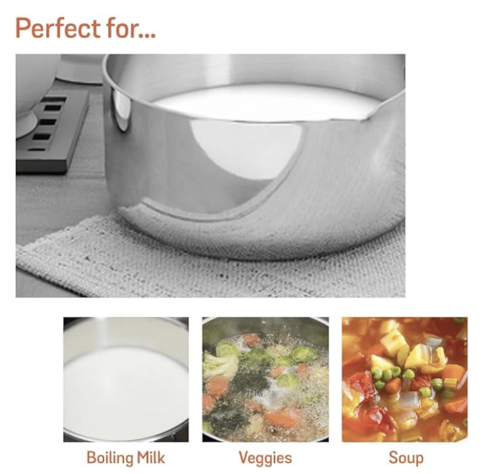 Meyer Select Nickel Free Stainless Steel Open Milkpan | Tea pot| Milk Pot | Small Milk Pan with triply Base | Chai Pan | Mill pan for Cooking | Gas and Induction Compatible, 14cm/ 0.9 Liters, Silver-4