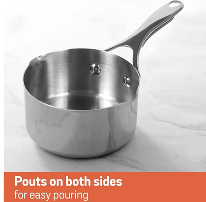 Meyer Select Nickel Free Stainless Steel Open Milkpan | Tea pot| Milk Pot | Small Milk Pan with triply Base | Chai Pan | Mill pan for Cooking | Gas and Induction Compatible, 14cm/ 0.9 Liters, Silver