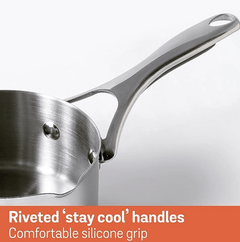 Meyer Select Nickel Free Stainless Steel Open Milkpan | Tea pot| Milk Pot | Small Milk Pan with triply Base | Chai Pan | Mill pan for Cooking | Gas and Induction Compatible, 14cm/ 0.9 Liters, Silver-2