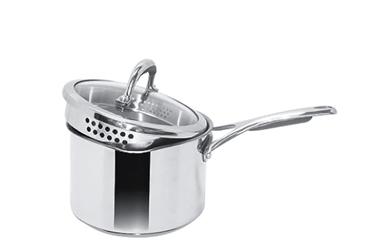 Meyer Select Nickel Free Stainless-Steel Saucepan | Sauce pan with triply Base| Sauce Pot with Straining Glass Lid |Milk pan with Lid | Gas and Induction Compatible, 18cm/ 2.73 Liters, Silver
