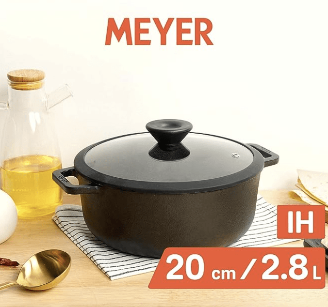 Meyer Pre-Seasoned Cast Iron Dutch Oven | Biryani Pot | Cast Iron Casserole with Heavy Bottom |Cooking Pot with Lid| Biryani Pot Induction Bottom| Stew Pot| Cast Iron Cookware, 20cm/ 2.8 Litre, Black-3