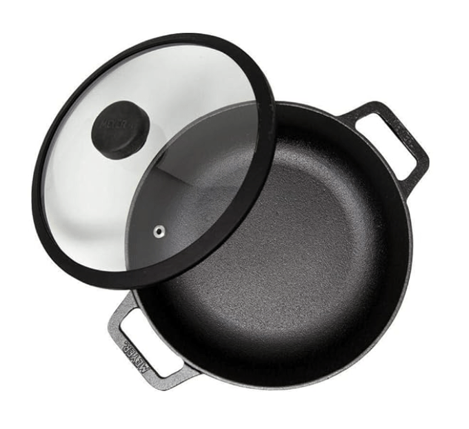 Meyer Pre-Seasoned Cast Iron Dutch Oven | Biryani Pot | Cast Iron Casserole with Heavy Bottom |Cooking Pot with Lid| Biryani Pot Induction bottom| Stew Pot| Cast Iron Cookware, 26cm/ 5.2 Litre, Black