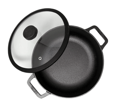 Meyer Pre-Seasoned Cast Iron Dutch Oven | Biryani Pot | Cast Iron Casserole with Heavy Bottom |Cooking Pot with Lid| Biryani Pot Induction bottom| Stew Pot| Cast Iron Cookware, 26cm/ 5.2 Litre, Black