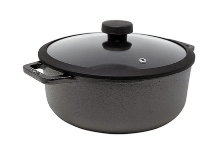 Meyer Pre-Seasoned Cast Iron Dutch Oven/Biryani Pot with Glass Lid, 24cm