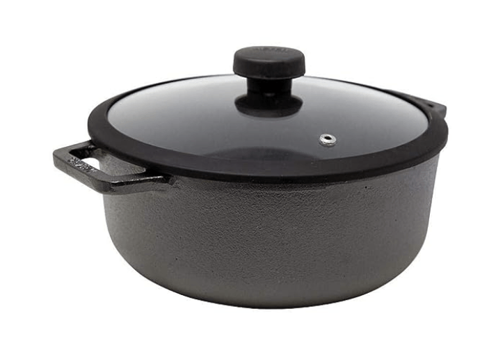 Meyer Pre-Seasoned Cast Iron Dutch Oven/Biryani Pot with Glass Lid, 24cm-1