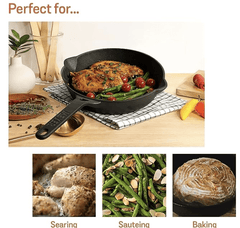Meyer Pre-Seasoned Cast Iron Frypan | Cast Iron Skillet | Iron Pan | Induction Frying Pan | Iron Fry Pan | Omlette Pan | Cast Iron Utensils for Cooking | Iron Cookware for Kitchen, 22cm, Black-3