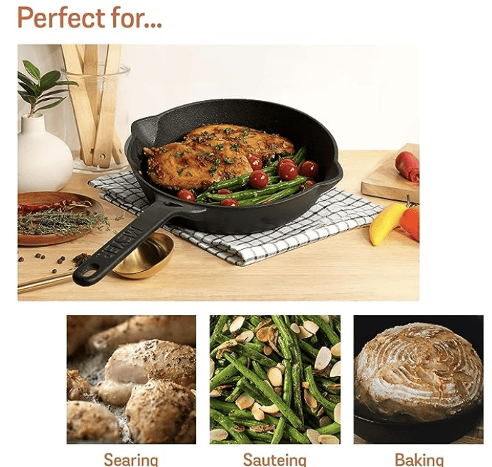 Meyer Pre-Seasoned Cast Iron Frypan | Cast Iron Skillet | Iron Pan | Induction Frying Pan | Iron Fry Pan | Omlette Pan | Cast Iron Utensils for Cooking | Iron Cookware for Kitchen, 22cm, Black-3