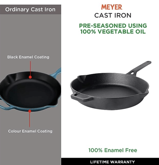 Meyer Induction Base Cast Iron Frying Pan, 20cm, Black, 1 Piece-3