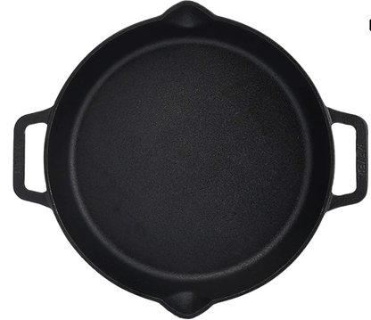 Meyer Pre Seasoned Cast Iron Skillet | Fry Pan | Iron Pan | Cast Iron Cookware| Cast Iron Frying Pan with 2 Side Handles | Gas and Induction Compatible, 24cm/ 1.6 litres, Black