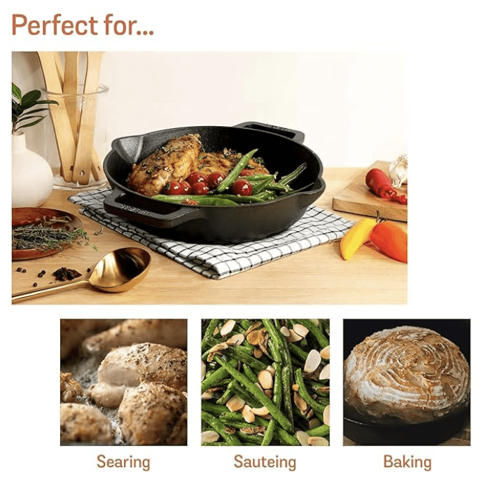 Meyer Pre-Seasoned Cast Iron Skillet with 2 Side Handles 22cm, Black-3