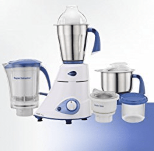 Preethi Blue Leaf Platinum MG 139 mixer grinder, 750 watt, White, 4 jars - Super Extractor juicer Jar & Storage Air-Tight Container, FBT motor with 5yr Warranty & Lifelong Free Service, Standard-4