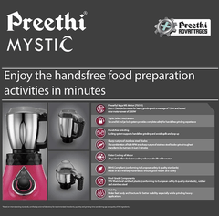 Preethi Mystic MG238 Mixer Grinder, 750 watt with 3 Jars, Pink-2