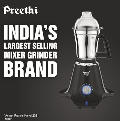 Preethi Taurus Plus MG-257 Mixer Grinder, 1000 Watt, Blue/Black 4 Jars - Super Extractor Juicer Jar, 2 Yr Product Guarantee & Lifelong Free Service