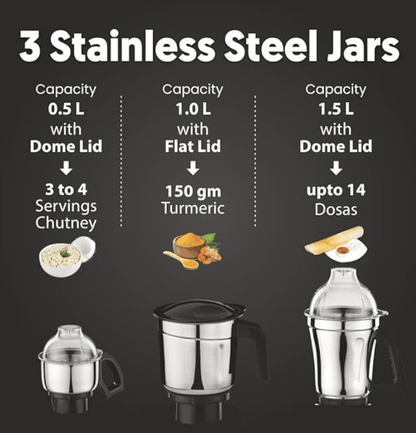 Preethi Taurus Plus MG-257 Mixer Grinder, 1000 Watt, Blue/Black 4 Jars - Super Extractor Juicer Jar, 2 Yr Product Guarantee & Lifelong Free Service