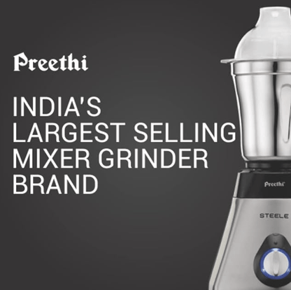 Preethi Steel Supreme MG-208 mixer grinder, 750 watt (Silver/ Black), 4 jars - Super Extractor juicer Jar, Vega W5 motor with 5yr Warranty & Lifelong Free Service