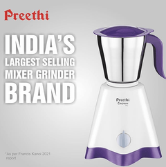 Preethi Crown Pro MG-254 Mixer grinder, 600 watt, White/Purple, 3 Jars with 5yr Motor Warranty & Lifelong Free Service-5