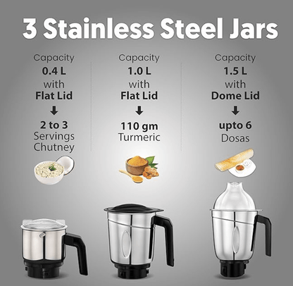 Preethi Galaxy Plus MG-250 Mixer grinder, 750 watt, Pink/Black, 4 Jars - Super Extractor juicer Jar, Vega W5 Motor with 5yr Warranty & Lifelong Free Service