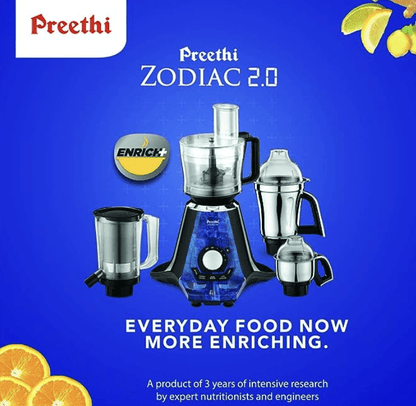 Preethi Zodiac 2.0 MG235 mixer grinder, 750 watt with 4 jars includes 3 In 1 insta fresh juicer Jar & Master chef food processor Jar (Black)