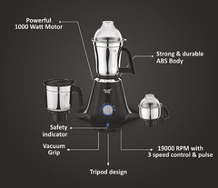 Preethi Taurus Pro MG-256 Mixer Grinder, Black, 3 Jars,Powerful 1000 Watt motor for perfect grinding in 90 sec, Shock proof ABS Plastic Body, 5 Yr Motor Warranty & Lifelong Free Service-5