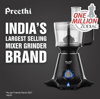 Preethi Zodiac MG-218 mixer grinder, 750 watt, Black/Light Grey, 5 jars - 3 In 1 insta fresh juicer Jar & Master chef food processor Jar, Vega W5 motor with 5yr Warranty & Lifelong Free Service