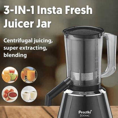 Preethi Zodiac MG-218 mixer grinder, 750 watt, Black/Light Grey, 5 jars - 3 In 1 insta fresh juicer Jar & Master chef food processor Jar, Vega W5 motor with 5yr Warranty & Lifelong Free Service