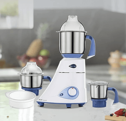 Preethi Blue Leaf Diamond MG-214 mixer grinder 750 watt (Blue/White), 3 jars & Flexi Lid, FBT motor with 2yr Guarantee & Lifelong Free Service