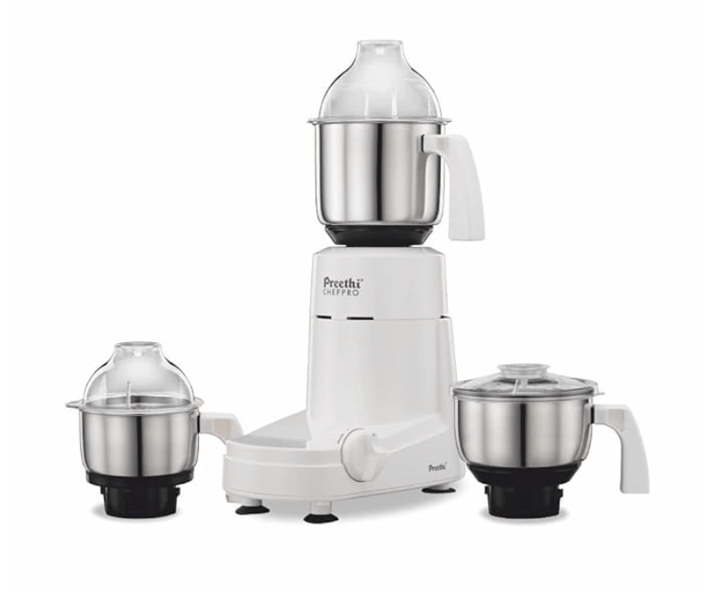 Preethi Chef Pro, MG-128, 750 Watt, 3 Jars, 5 year motor warranty, 2 years product guarantee, Life Long free service (White)