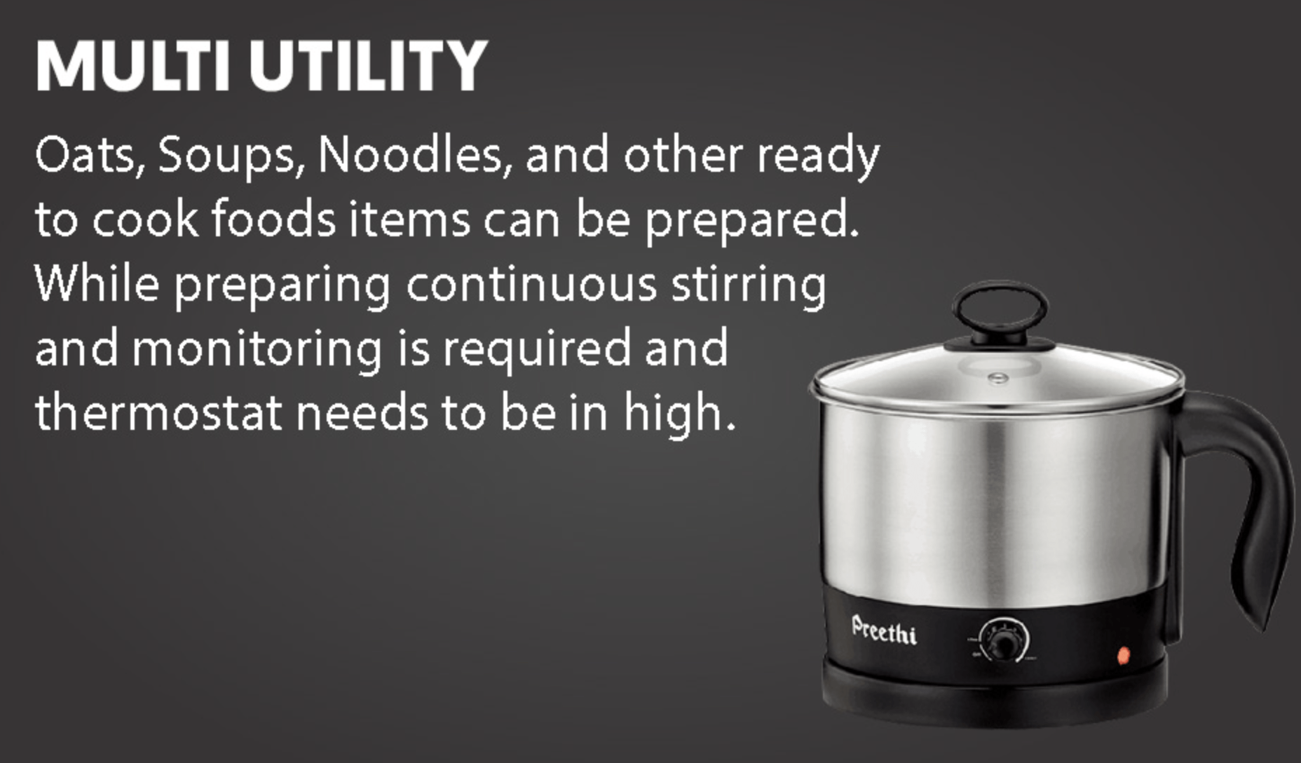 Preethi Armour Multi Utility EK708 Electric Kettle (Steel/Black)