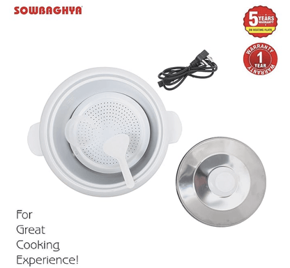 SOWBHAGYA Rice Cooker, White, 1.2L Rice Cooker, White | Digital Rice Cooker | with Steam & Rinse Basket | Stainless Steel | One-touch Operation and Keep Warm Function