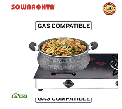 SOWBAGHYA Aluminium Biriyani Pot With Lid, 2 L (Black) Handi | Patila | Bhagona | Tapeli with LID | Multipurpose Aluminium Cooking Utensils for Kitchen | Dishwasher Safe