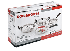 SOWBAGHYA Induction Base Stainless Steel Cookware Set (5 Pieces)|Saucepan,Fry Pan,Dutch Oven Pot With Lid,Kadai|Silver,Kadai / Saucepan / Cookware Set With Lid / Fry Pan|Gas Stove&Induction Friendly-3