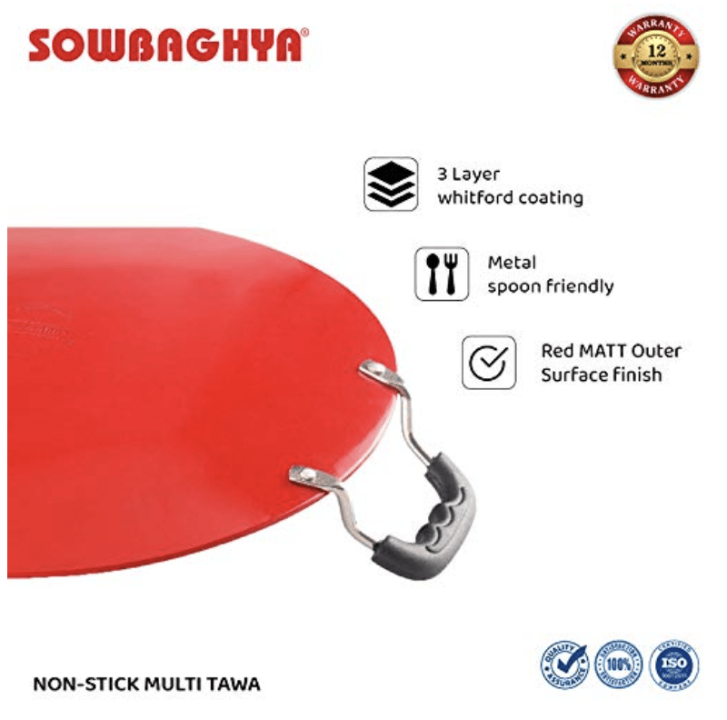 SOWBAGHYA Non Stick Concave Multi Tawa - 3.2mm Thickness (30cm Dia, Black) | Non-Stick Induction Friendly Concave Tawa | for Dosa, Roti, Chapati Tawa | Residue Free