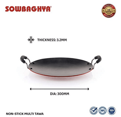 SOWBAGHYA Non Stick Concave Multi Tawa - 3.2mm Thickness (30cm Dia, Black) | Non-Stick Induction Friendly Concave Tawa | for Dosa, Roti, Chapati Tawa | Residue Free