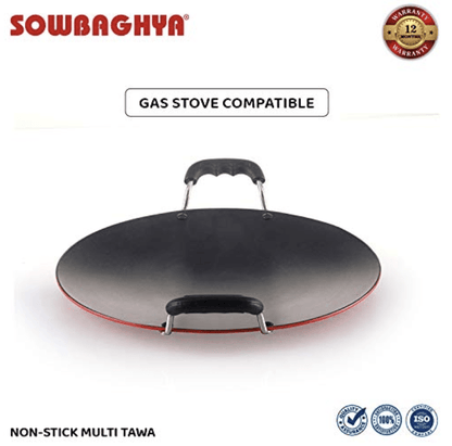 SOWBAGHYA Non Stick Concave Multi Tawa - 3.2mm Thickness (30cm Dia, Black) | Non-Stick Induction Friendly Concave Tawa | for Dosa, Roti, Chapati Tawa | Residue Free