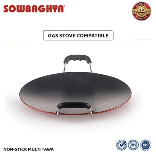 SOWBAGHYA Non Stick Concave Multi Tawa - 3.2mm Thickness (30cm Dia, Black) | Non-Stick Induction Friendly Concave Tawa | for Dosa, Roti, Chapati Tawa | Residue Free