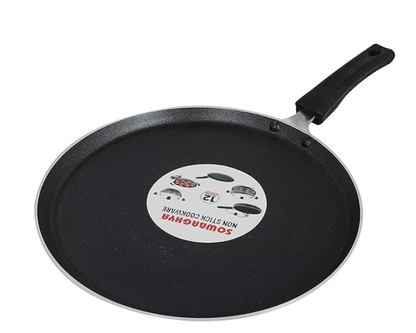 SOWBAGHYA Aluminium Non Stick Tawa, Black | Dosa Roti Chapati Pathiri Tawa | Aluminium Non Stick Flat Tawa | Gas Stove Compatible, Non Stick Coating