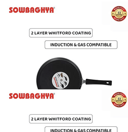 SOWBHAGYA Induction Base Non Stick Tawa, (26 cm, Black) | Dosa Roti Chapati Pathiri Tawa | Aluminium Non Stick Flat Tawa | Gas Stove Compatible, Non Stick Coating
